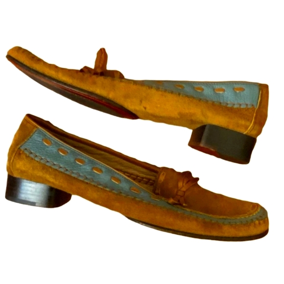 Salvatore Ferragamo Vintage Suede Moccasin Loafers Brown Blue Size 8 - Picture 5 of 11